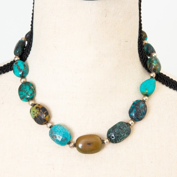 Turquoise nugget choker with sterling silver beads and clasp 17” in length - Picture 1 of 11